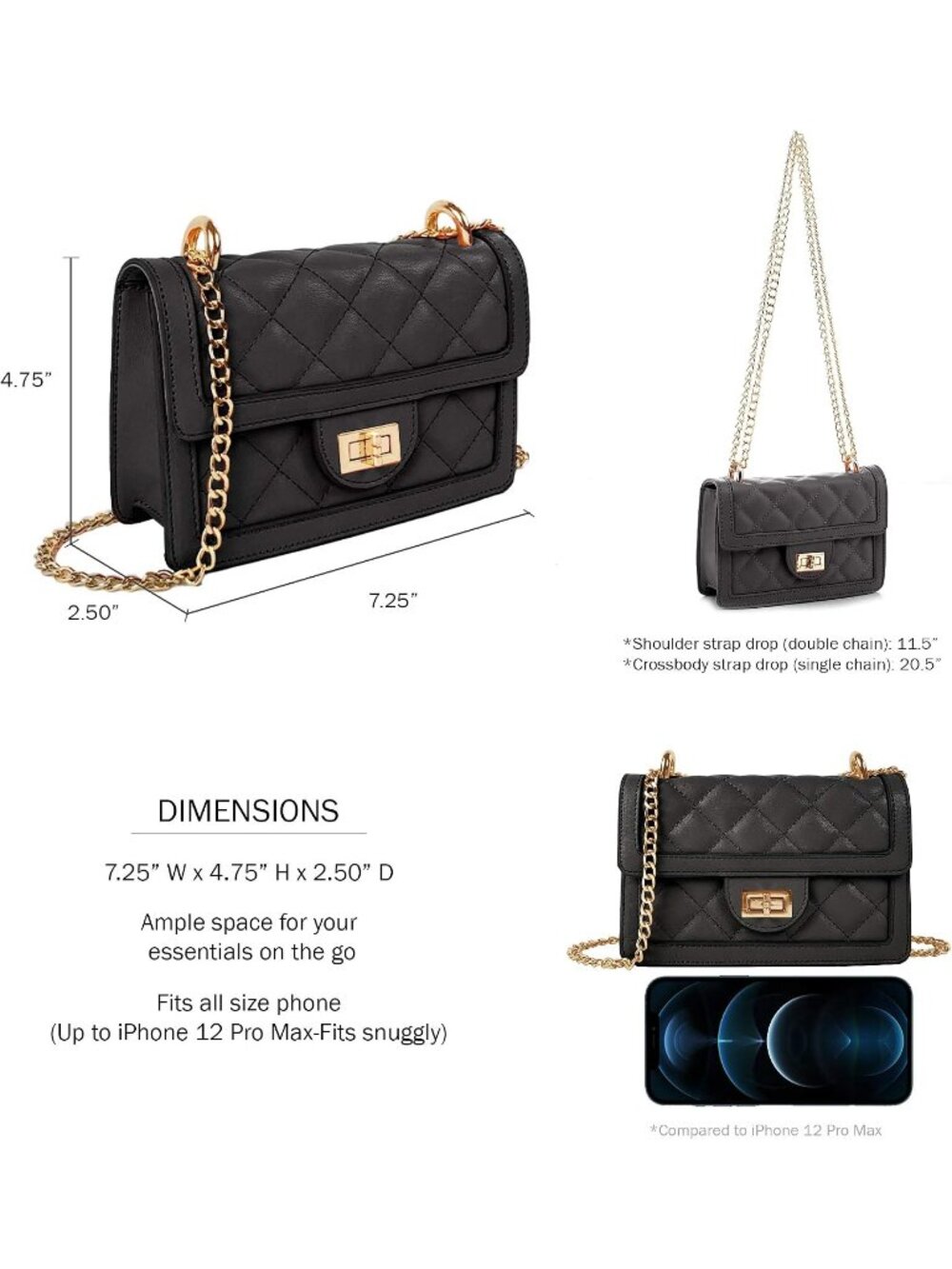 〽️Women's Black Wallet Purse Quilted Mini Small Shoulder Crossbody Party Bags - Picture 5 of 6